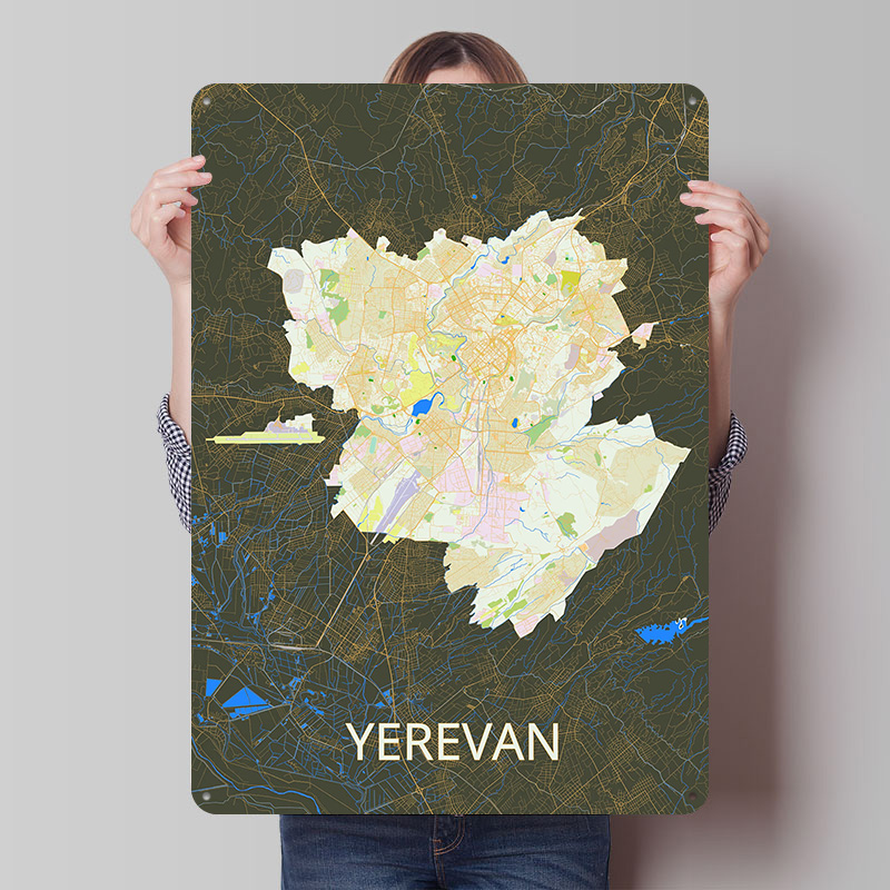 Vintage Gaming Accessories - Erevan Şehir Haritası Teneke Poster Özel