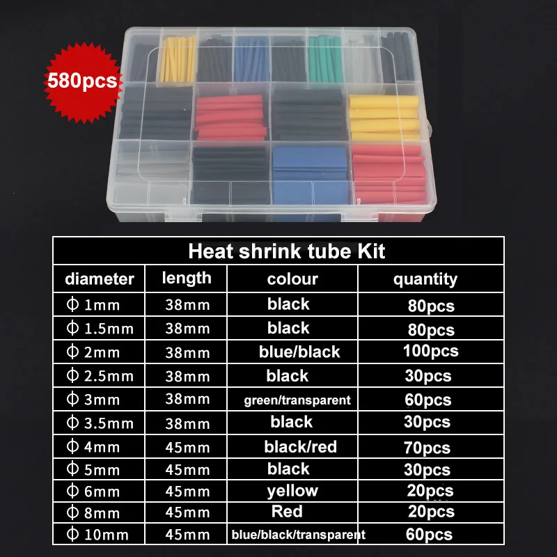 Sleeved Cable Kit - 580 adet/takım su geçirmez büzülme 2:1