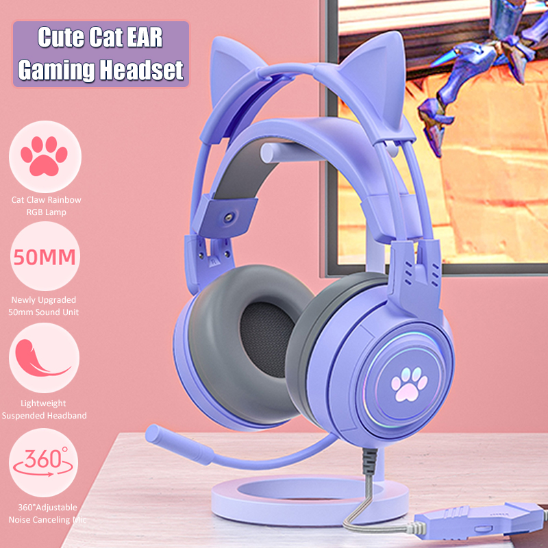 Gaming Accessories Girly - Sevimli kedi kulak oyun mikrofonlu kulaklıklar