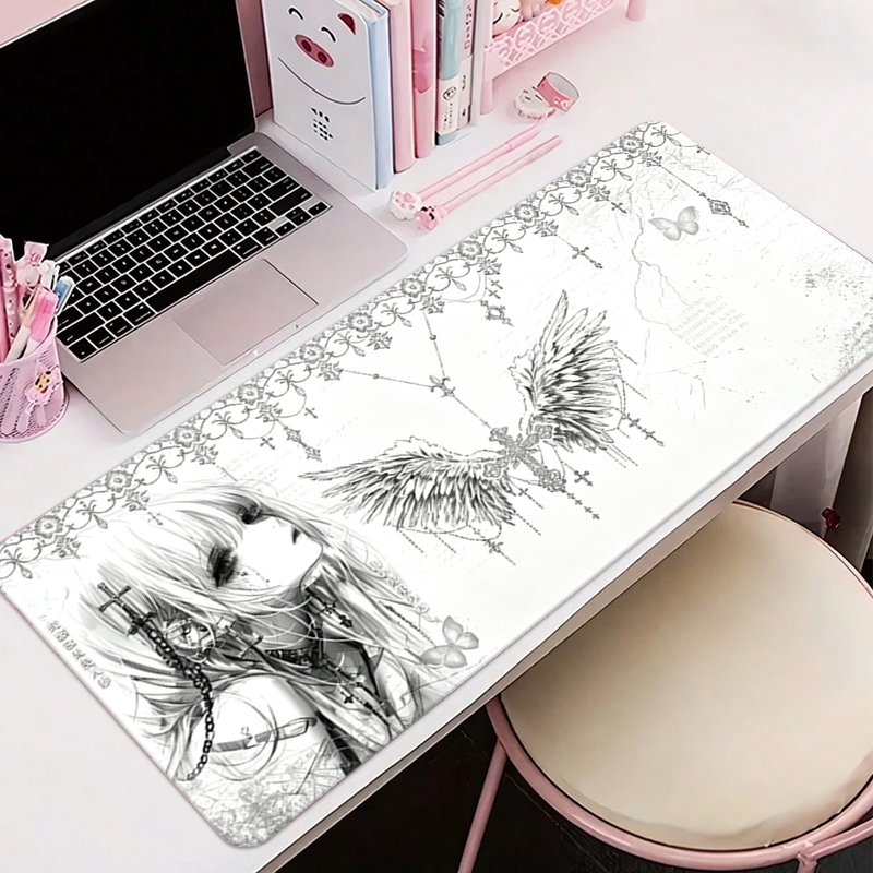 Gaming Accessories For Desk - Deri Mousepad Siyah Beyaz Anime Estetik